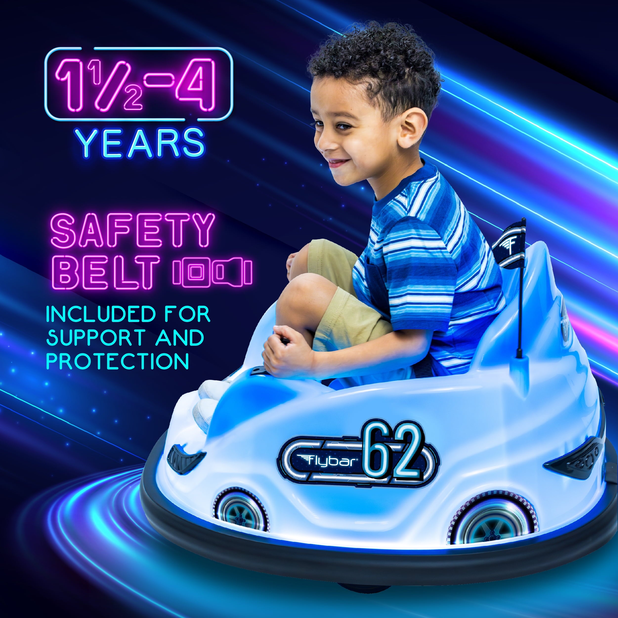 6V Blue Glow Bumper Car, Battery Powered Ride on for Children, Ages 1.5+, by