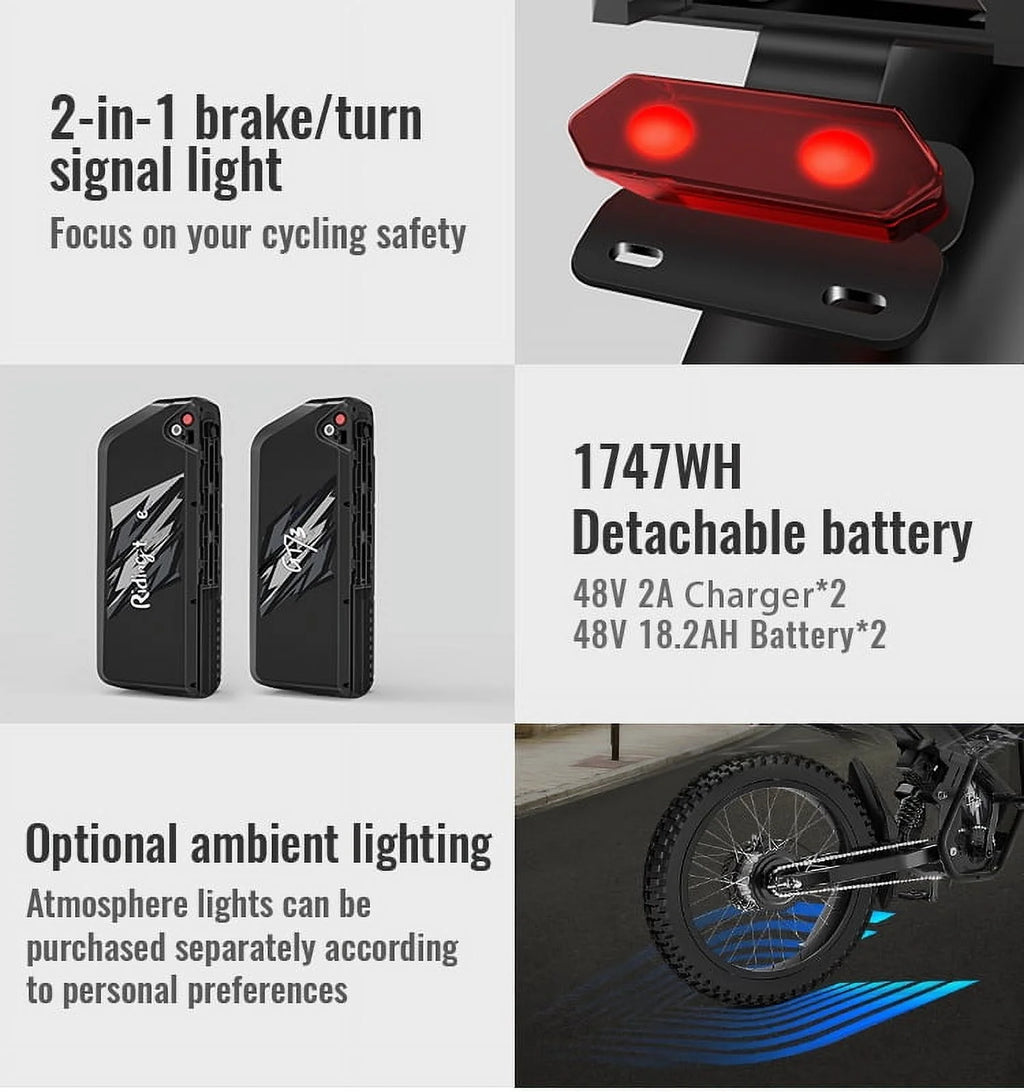 GT73 Electric Bike for Adults,2400W UL2849 Electric Dirtbike with 25" Motorcycle Tires,48V36.4Ah Dual Battery Ebike,Max 37 Mph & 85 Mile Long Range,Dual Hydraulic Brakes&Full Suspension