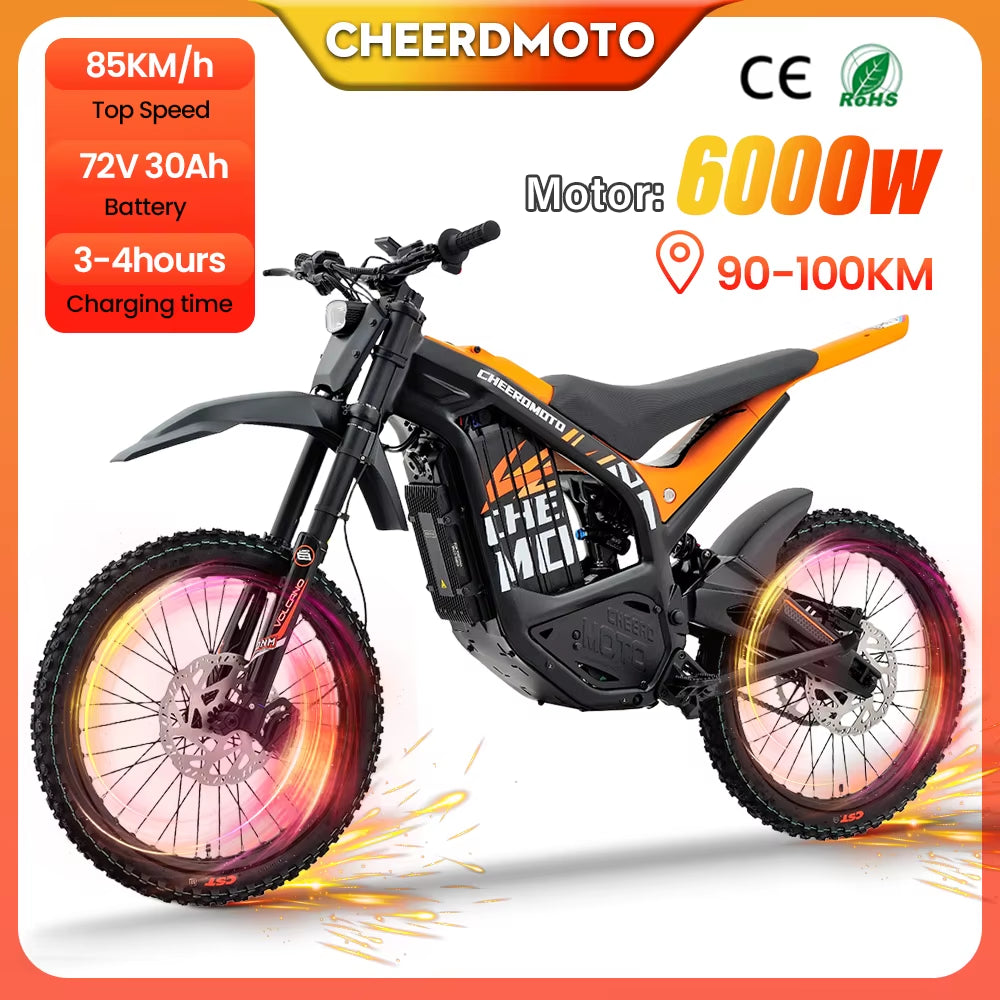 Electric Dirt Bike Mid-Drive Motor 72V/30AH/6000W Electric Motorcycle Bike Hydraulic Brakes Electric Bicycle