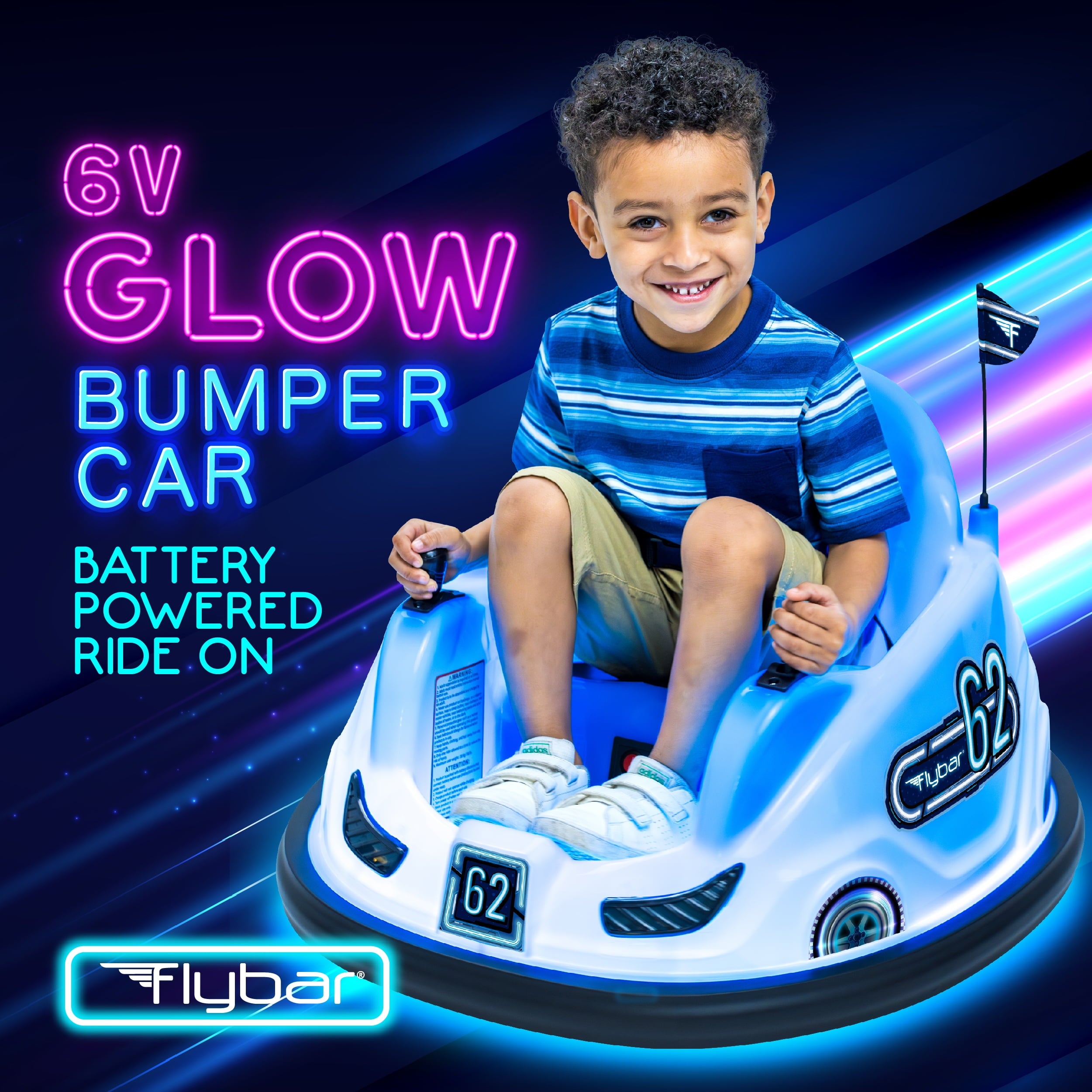 6V Blue Glow Bumper Car, Battery Powered Ride on for Children, Ages 1.5+, by
