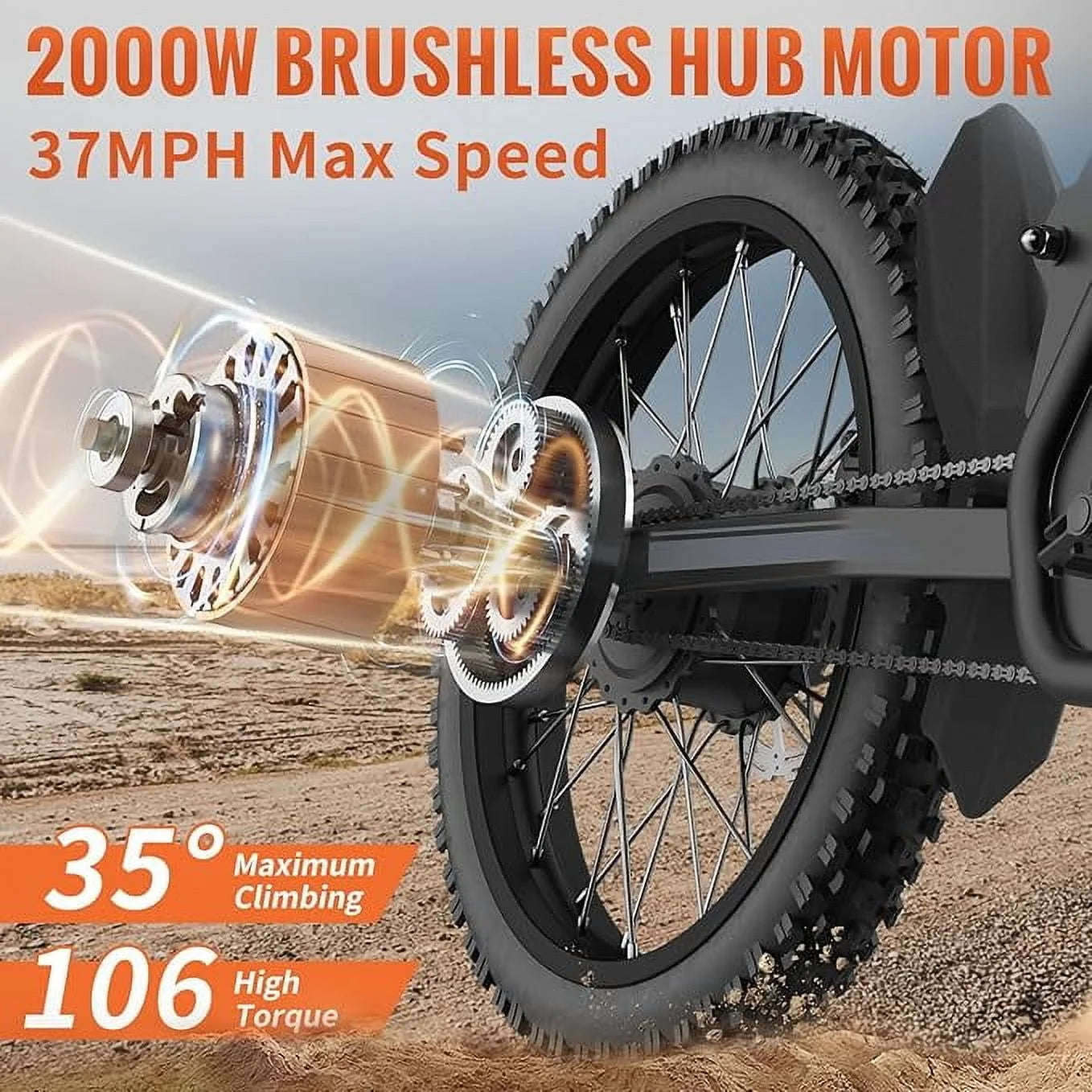 GT73 Electric Bike for Adults,2400W UL2849 Electric Dirtbike with 25" Motorcycle Tires,48V36.4Ah Dual Battery Ebike,Max 37 Mph & 85 Mile Long Range,Dual Hydraulic Brakes&Full Suspension