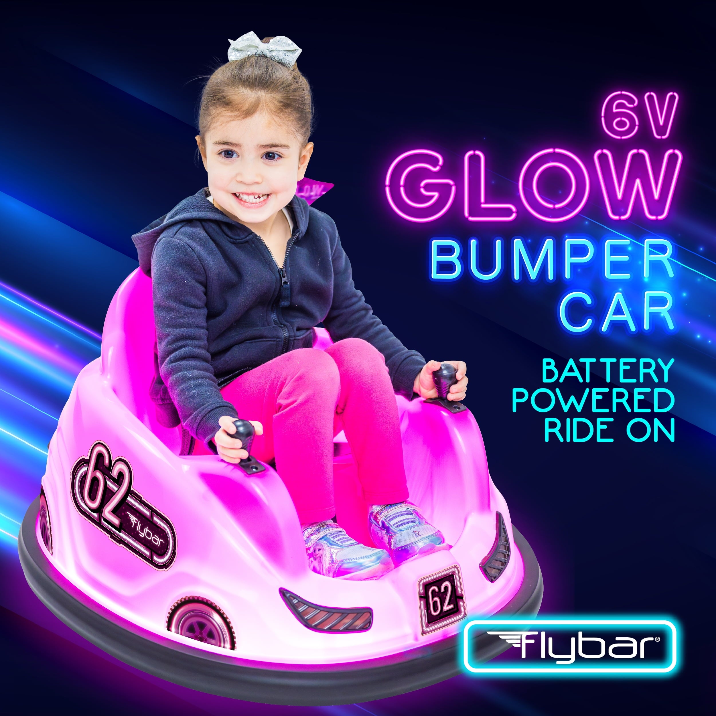Pink Glow 6V Bumper Car, Battery Powered Ride on for Children by , Ages 1.5+, 66Lbs