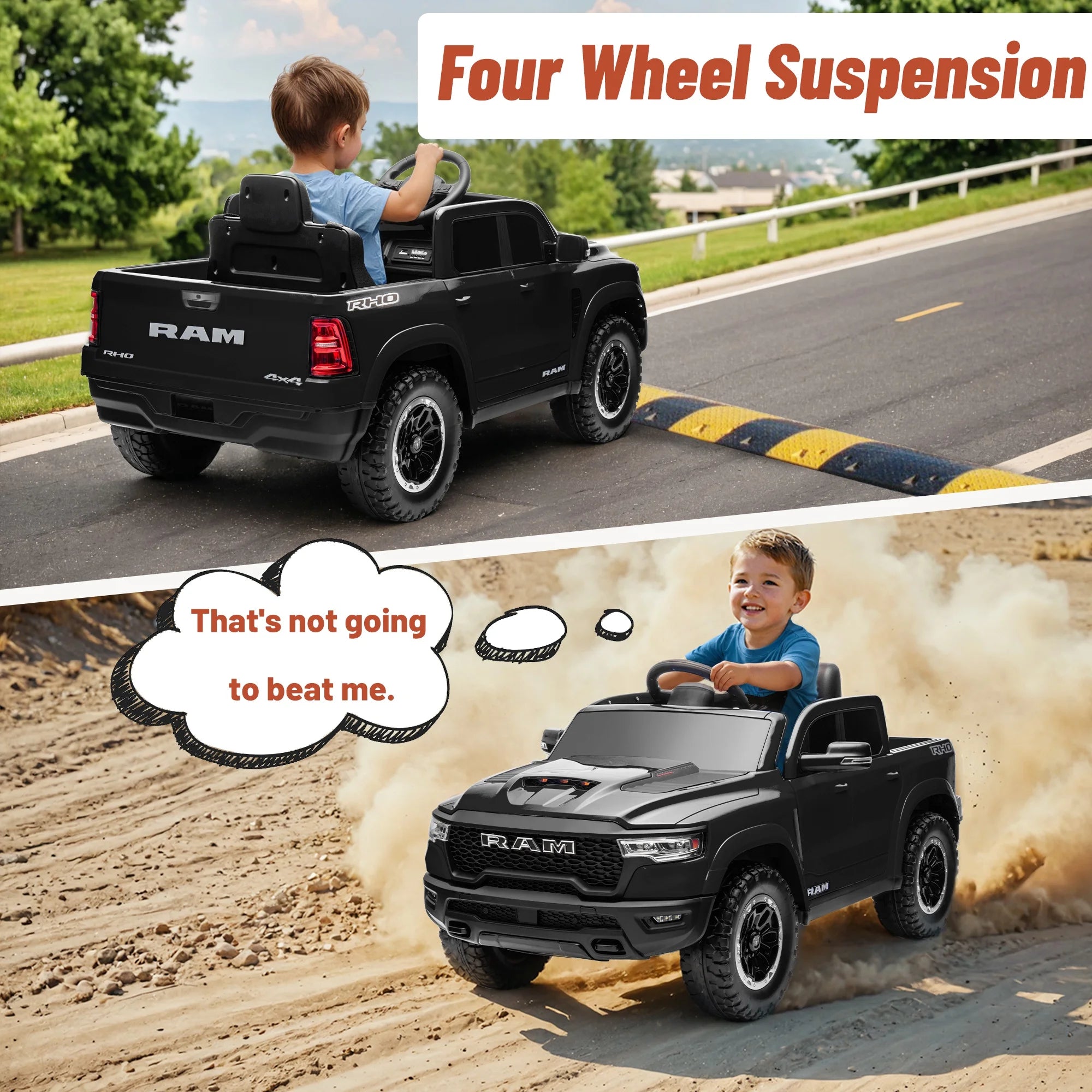 Ram Ride on Car Toys, 12V RAM 1500 Battery Powered Ride on Toy Truck with Remote Control, Electric Car for Kids Girls 3-5 W/ Bluetooth, Rear Storage Trunk, Safety Belt, 4 Wheelers, Black