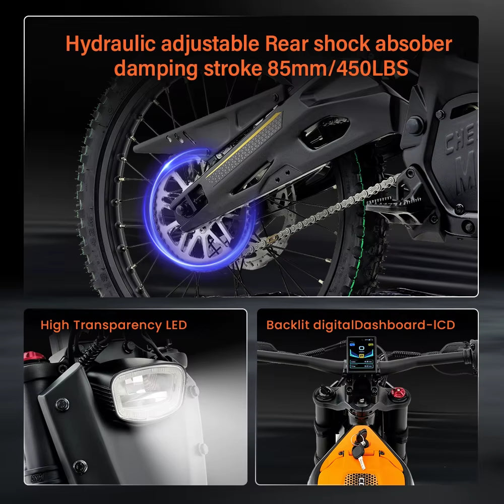 Electric Dirt Bike Mid-Drive Motor 72V/30AH/6000W Electric Motorcycle Bike Hydraulic Brakes Electric Bicycle