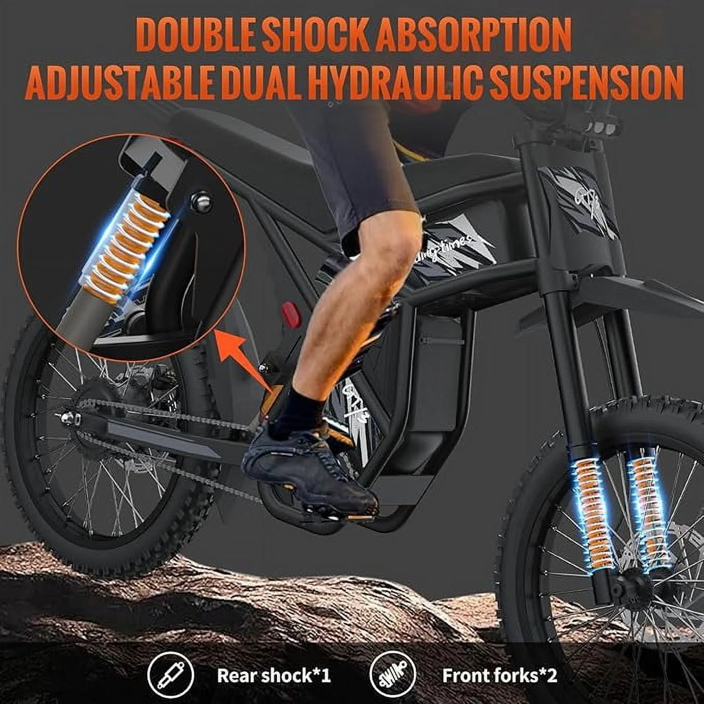 s GT73 Electric Motorbike 2400W 48V 18.2AH*2 Electric BIKE with 25" Tires Digital Screen Carbon Steel,Black