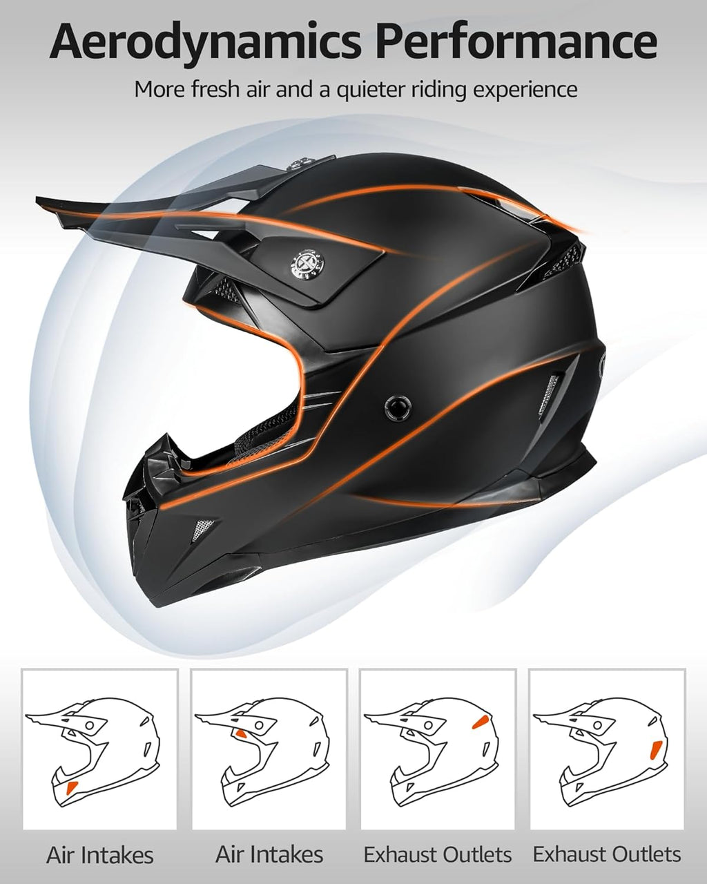Dirt Bike Helmet DOT Approved - Motocross ATV MX BMX Offroad Full Face Helmet with 8 Ventilation Vents & Removable Liner, Adult Unisex Motorcycle Helmet for Trail Riding - YM-915