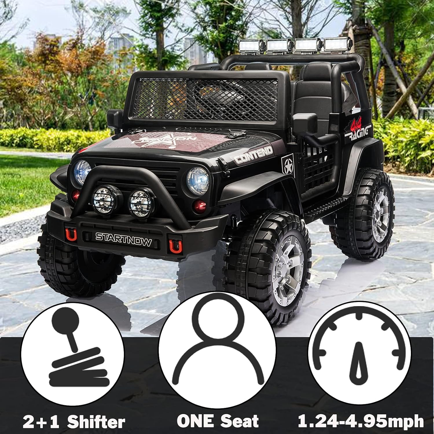 12V Electric Ride on Car with Remote Control Kids Ride on Off-Road Truck Battery Powered Motorized Vehicles Ride on Toys for Kids with Wheels Suspension, Multi-Led Lights, Music, Black