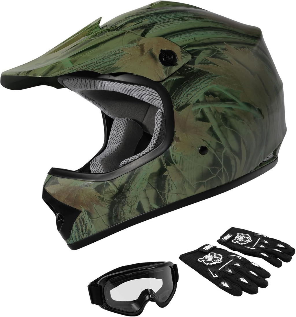 Dot Youth & Kids Motocross Offroad Street Helmet with Goggles & Gloves