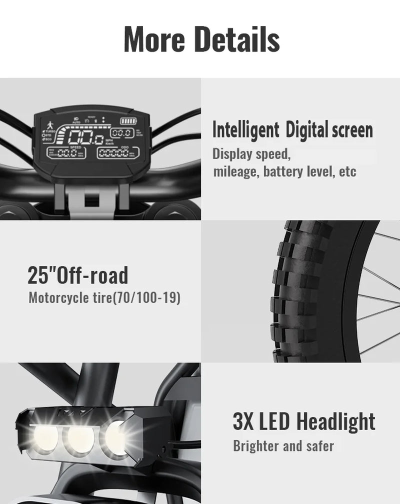 GT73 Electric Bike for Adults,2400W UL2849 Electric Dirtbike with 25" Motorcycle Tires,48V36.4Ah Dual Battery Ebike,Max 37 Mph & 85 Mile Long Range,Dual Hydraulic Brakes&Full Suspension