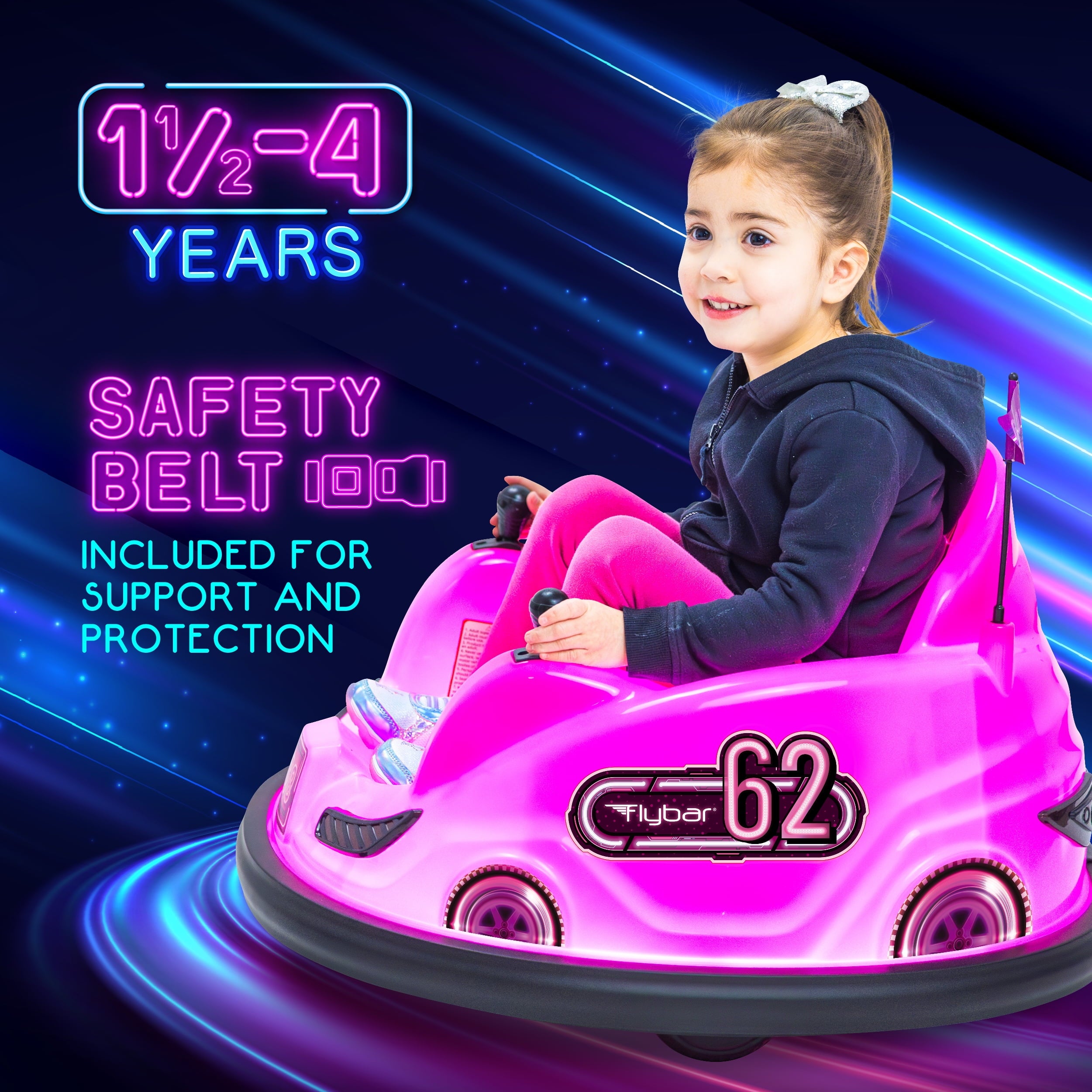Pink Glow 6V Bumper Car, Battery Powered Ride on for Children by , Ages 1.5+, 66Lbs