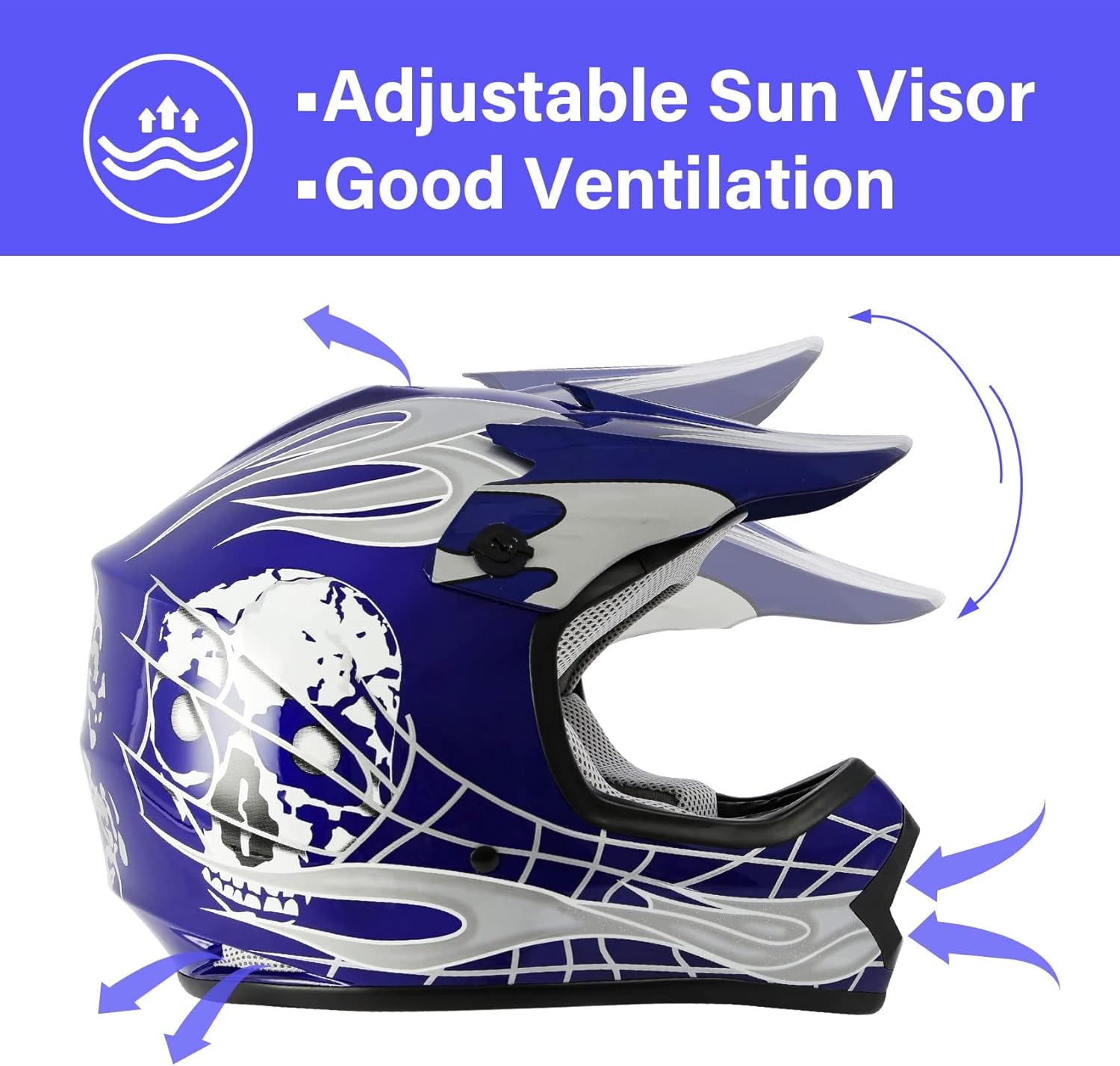 Blue Kids Motorcycle Motocross ATV Dirtbike BMX MX Offroad Full Face Youth Helmet Gloves Goggles Dot Approved