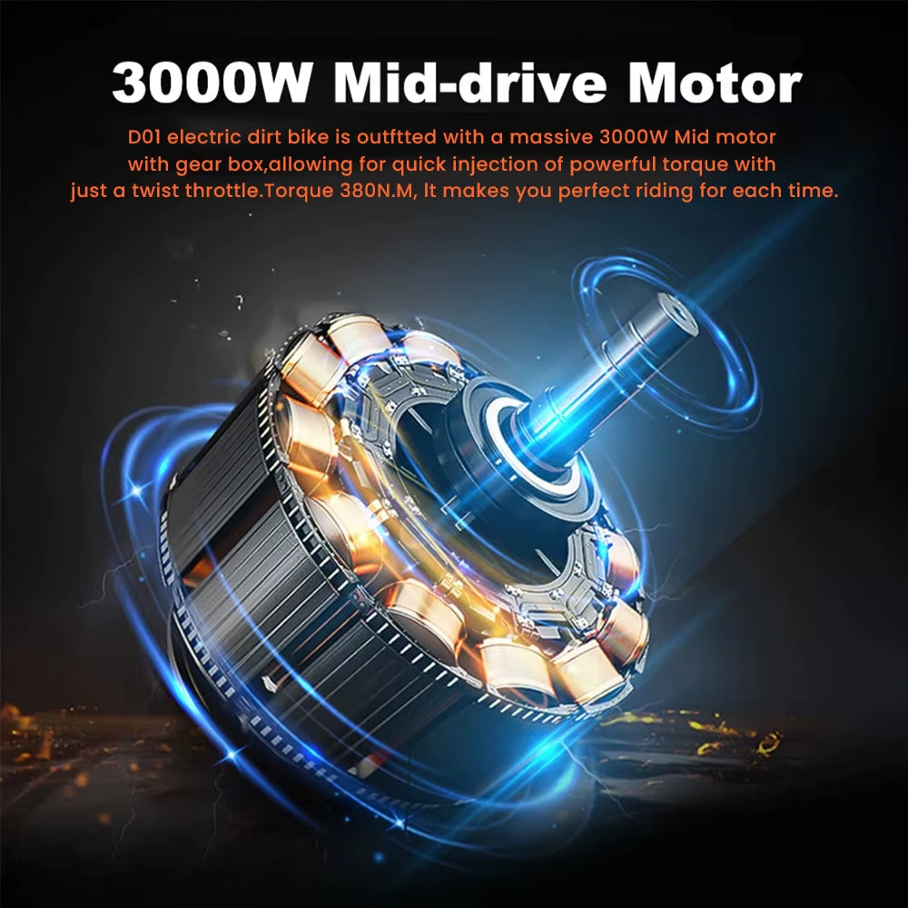 Electric Dirt Bike Mid-Drive Motor 72V/30AH/6000W Electric Motorcycle Bike Hydraulic Brakes Electric Bicycle