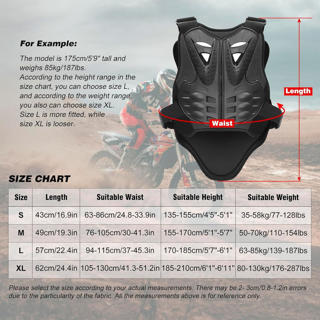 Motorcycle Armor Vest Chest Back, Motocross Body Guard Vest Skiing Riding Skating Anti-Fall Vest Protective Gear