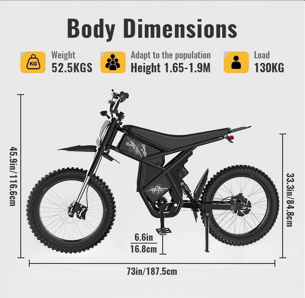 GT73 Electric Bike for Adults,2400W UL2849 Electric Dirtbike with 25" Motorcycle Tires,48V36.4Ah Dual Battery Ebike,Max 37 Mph & 85 Mile Long Range,Dual Hydraulic Brakes&Full Suspension